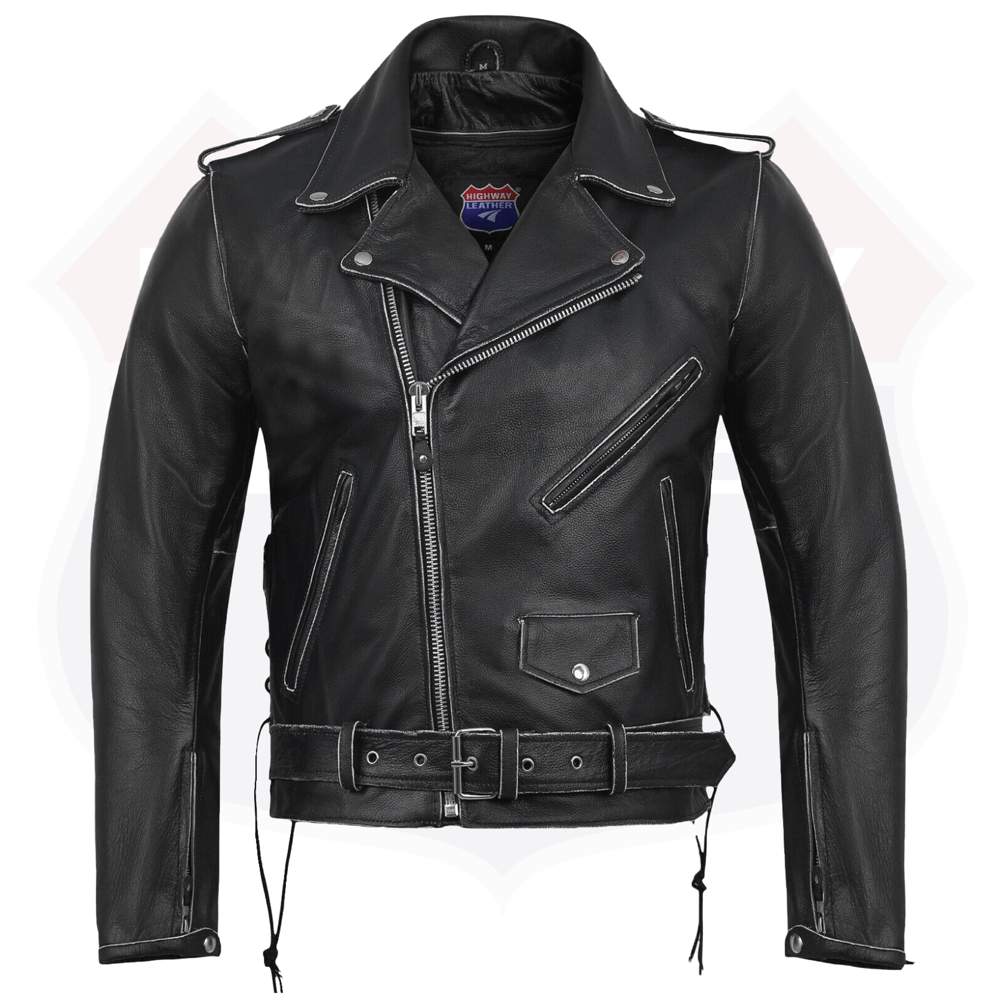 New Old School Police Style Motorcycle Leather Jacket 2 Ammo pocket #10205 Grey
