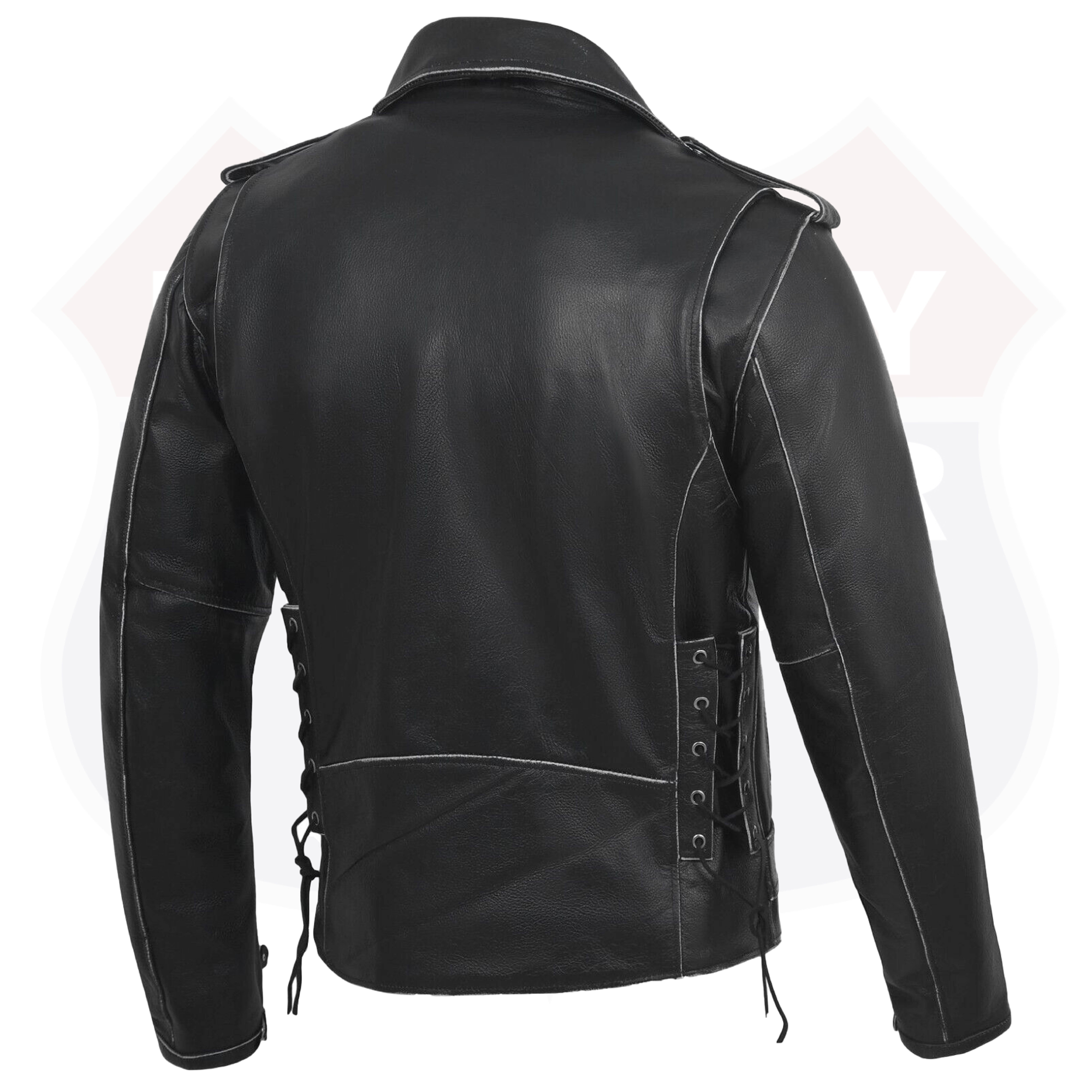 New Old School Police Style Motorcycle Leather Jacket 2 Ammo pocket #10205 Grey