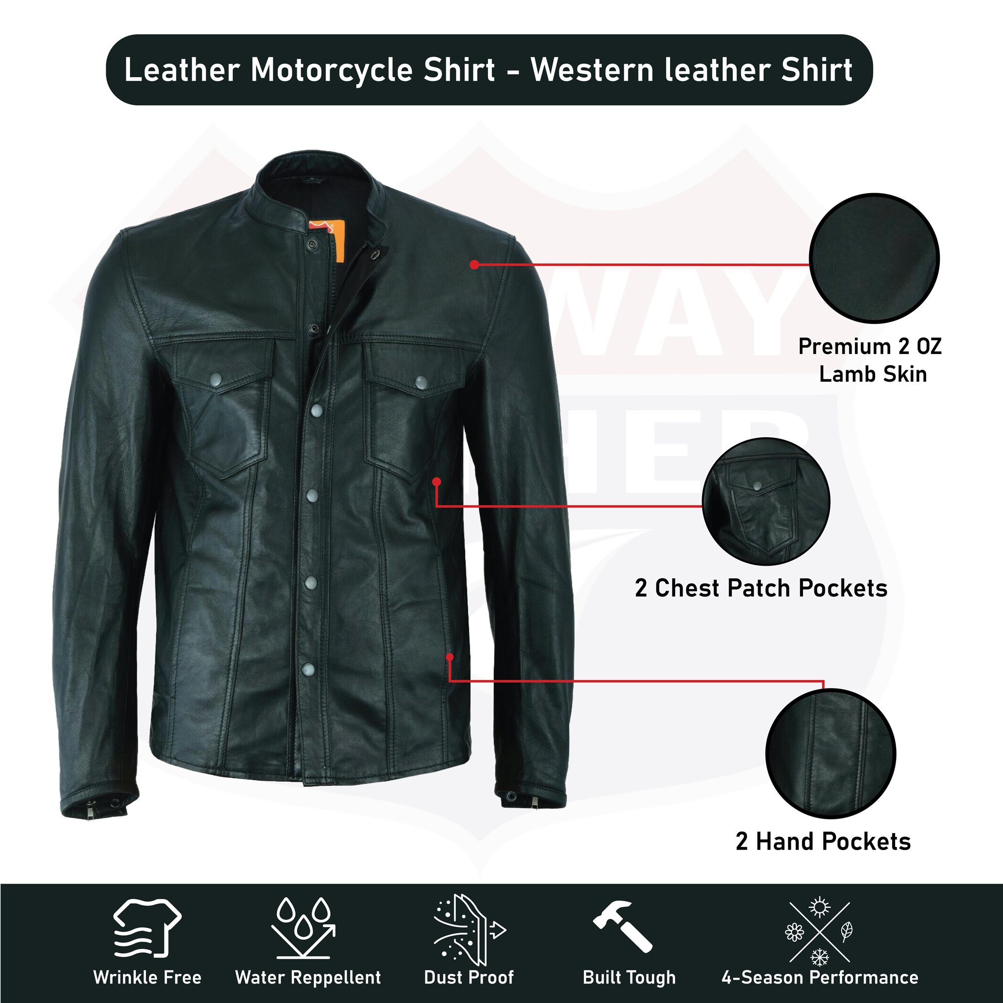 Highway Leather Long Sleeve Leather Shirt Club leather shirt LIGHTWEIGHT