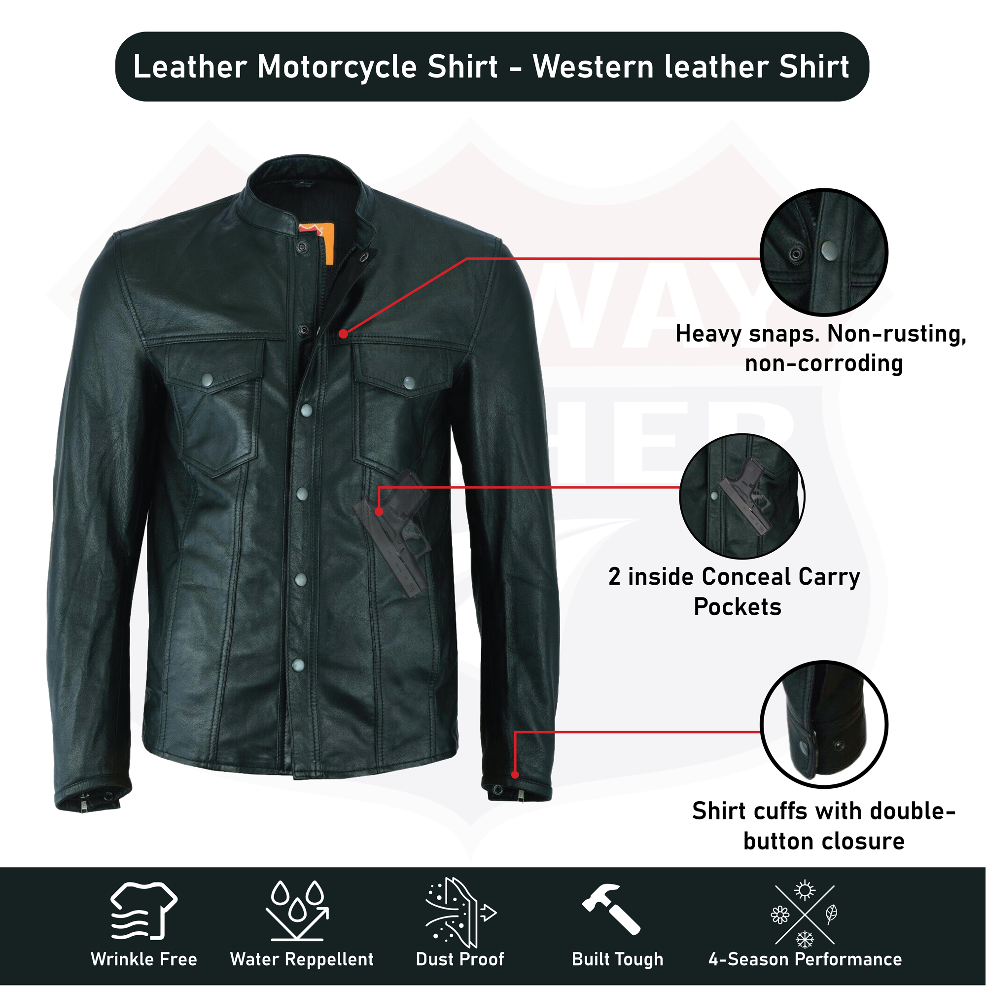 Highway Leather Long Sleeve Leather Shirt Club leather shirt LIGHTWEIGHT