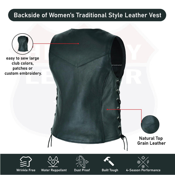 Women's Leather Motorcycle Vest 5XL Pink Bullet-Proof Zip Style