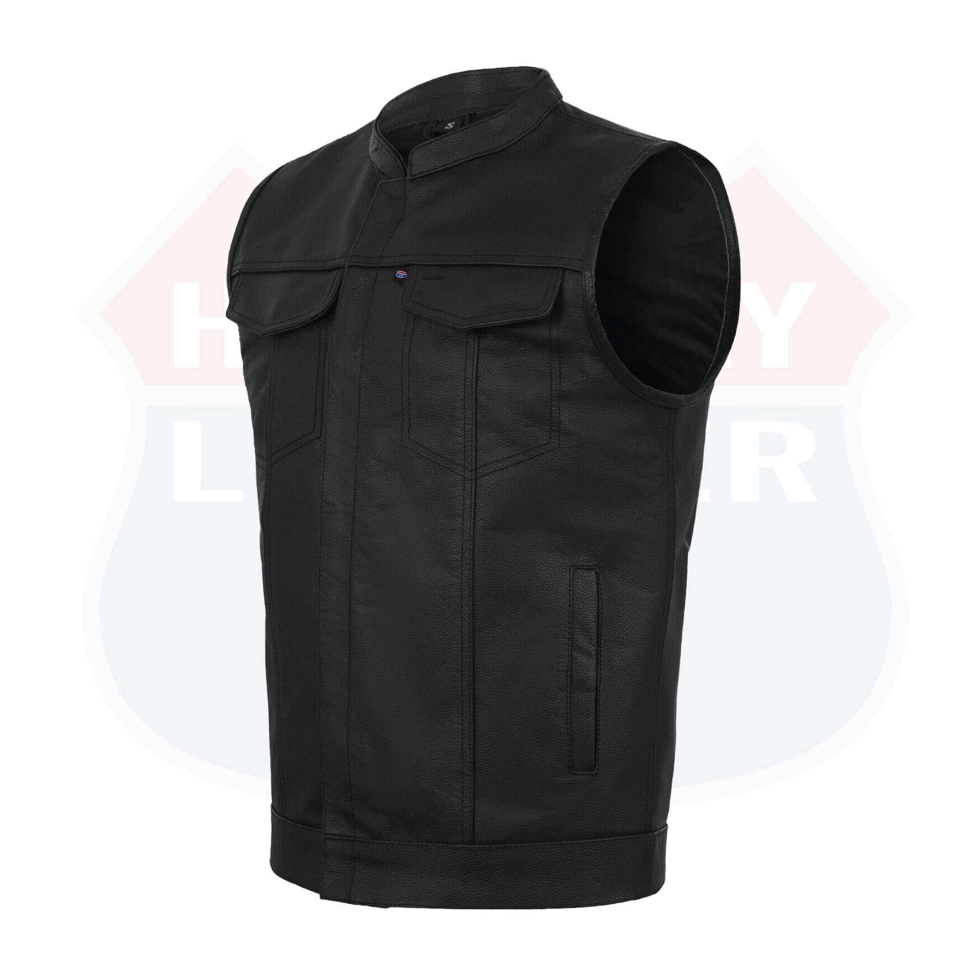 SOA Men's Leather Vest Anarchy Motorcycle Biker Club Concealed Carry Outlaws