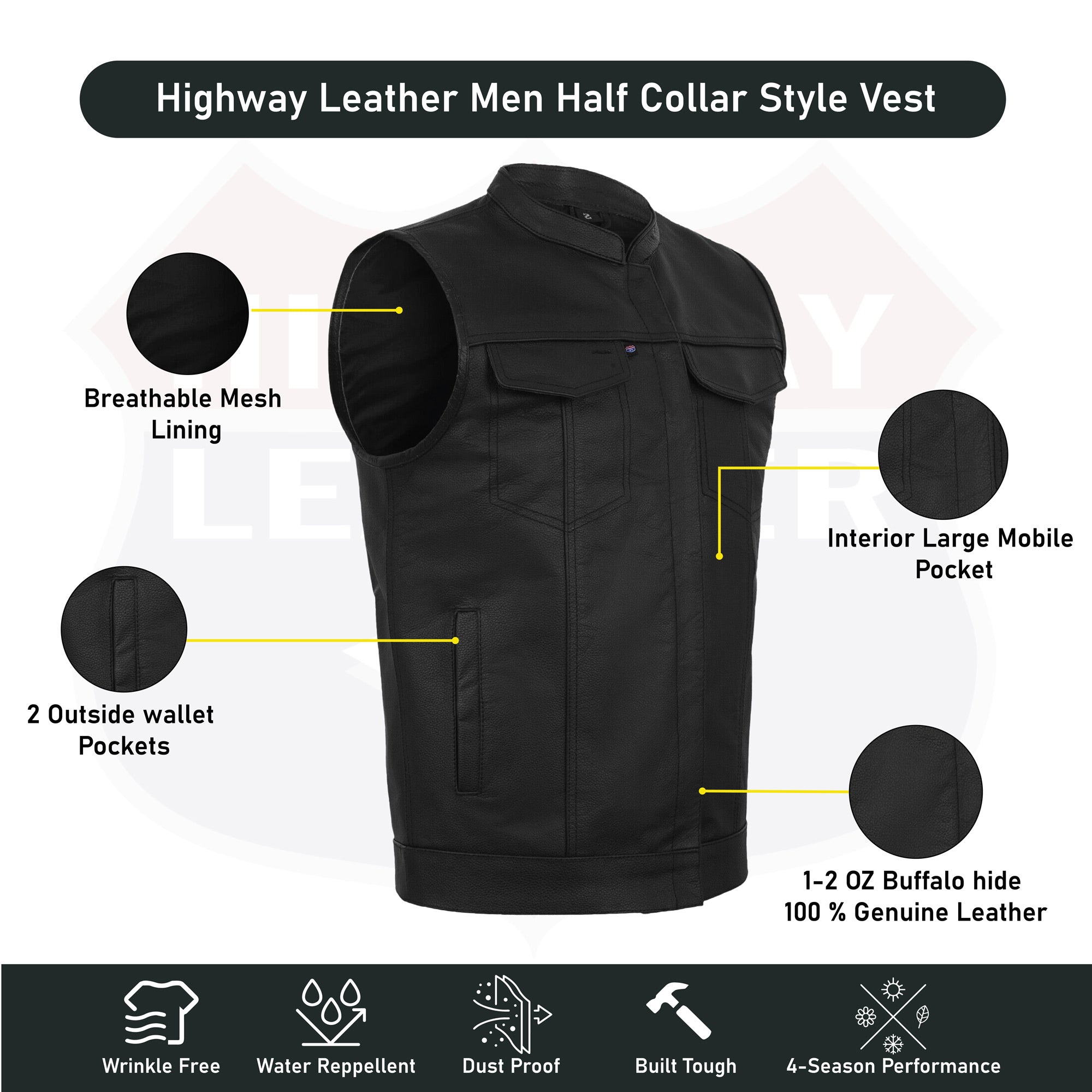 SOA Men's Leather Vest Anarchy Motorcycle Biker Club Concealed Carry Outlaws