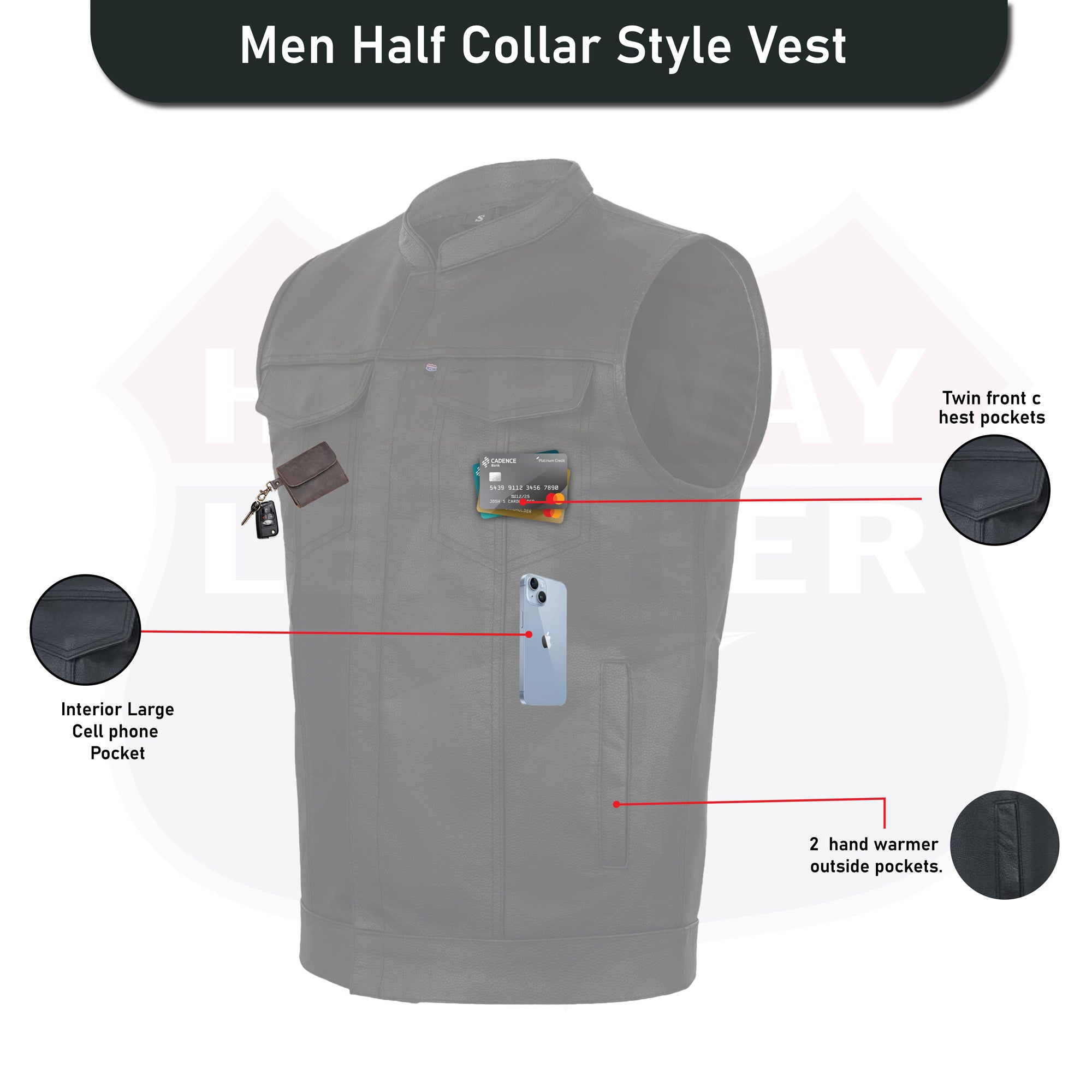 SOA Men's Leather Vest Anarchy Motorcycle Biker Club Concealed Carry Outlaws