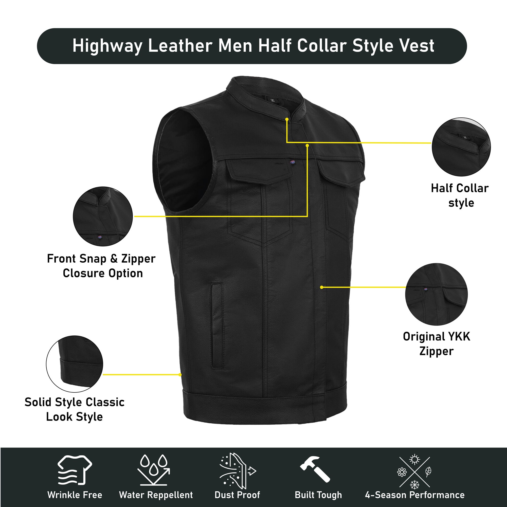 SOA Men's Leather Vest Anarchy Motorcycle Biker Club Concealed Carry Outlaws