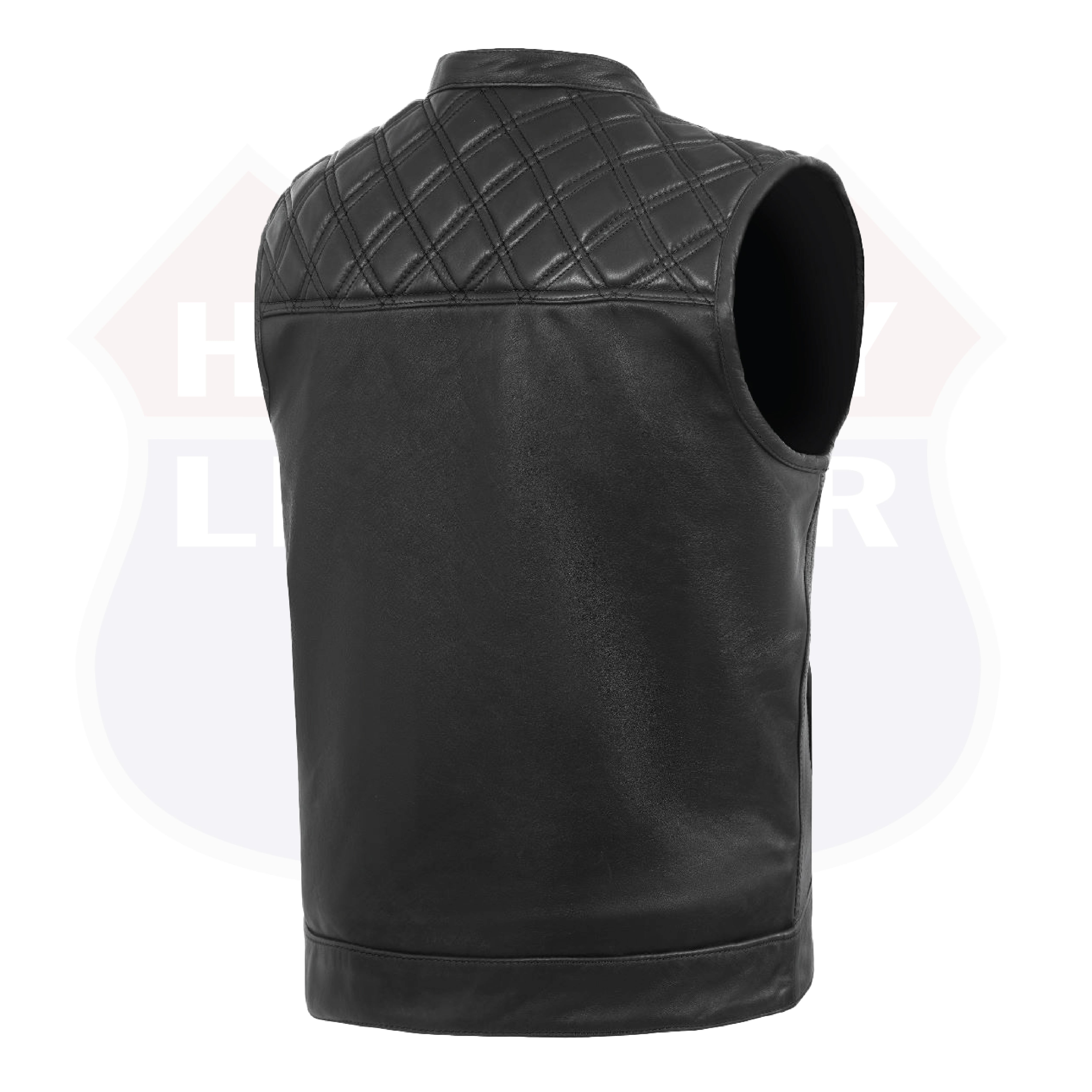 MEN BLACK CROSS STITCH VEST BUFFALO LEATHER HL11693SPT