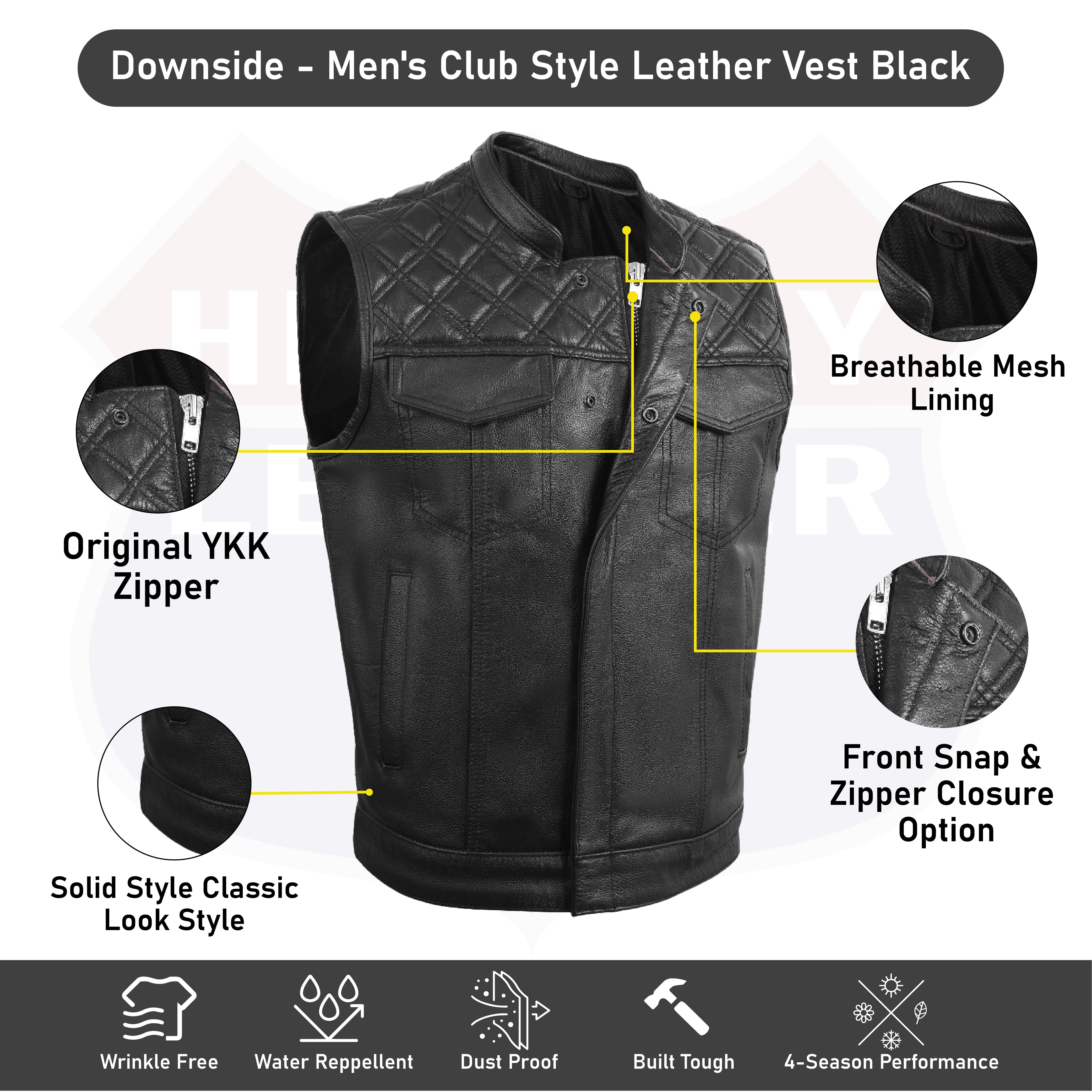 MEN BLACK CROSS STITCH VEST BUFFALO LEATHER HL11693SPT