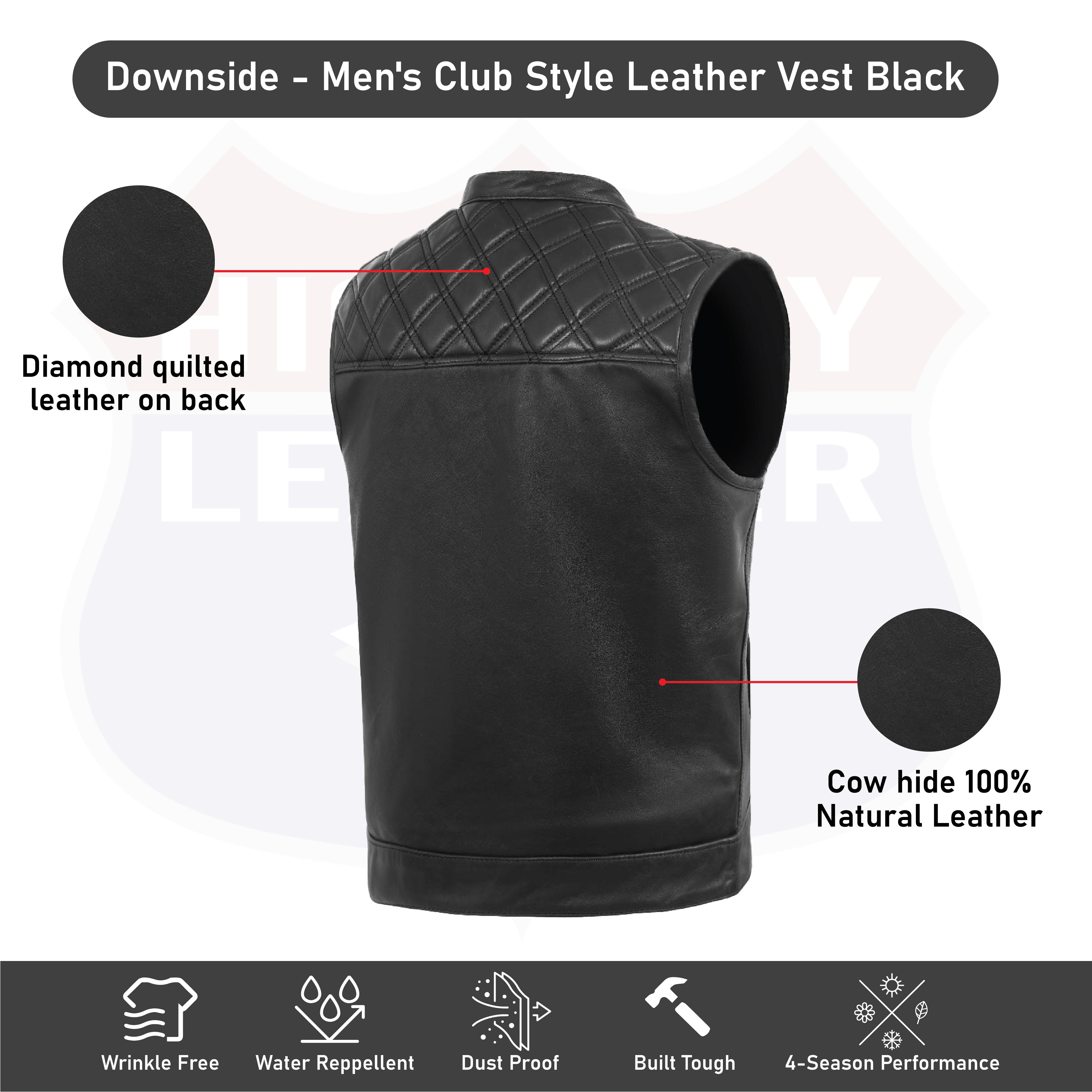 MEN BLACK CROSS STITCH VEST BUFFALO LEATHER HL11693SPT