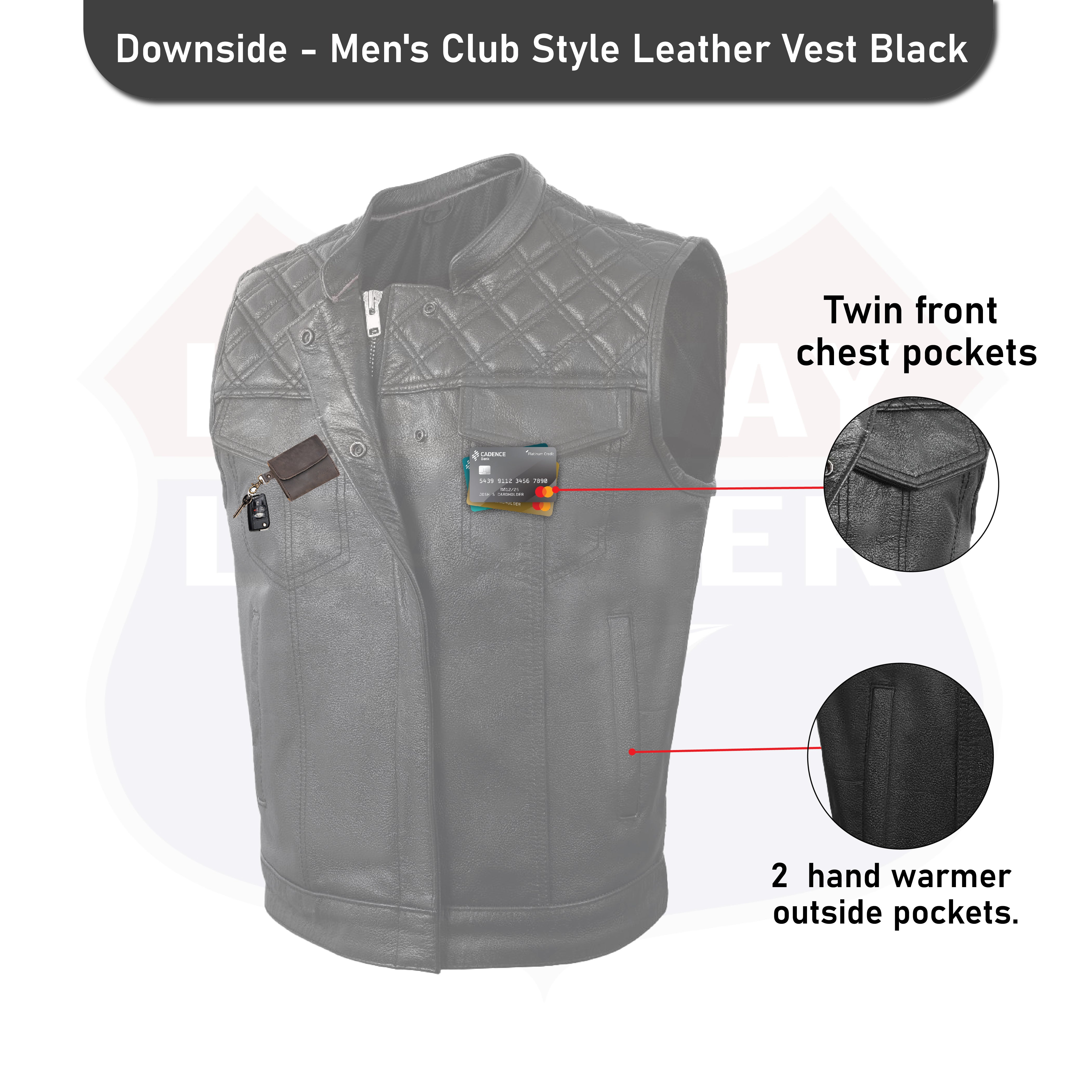 MEN BLACK CROSS STITCH VEST BUFFALO LEATHER HL11693SPT