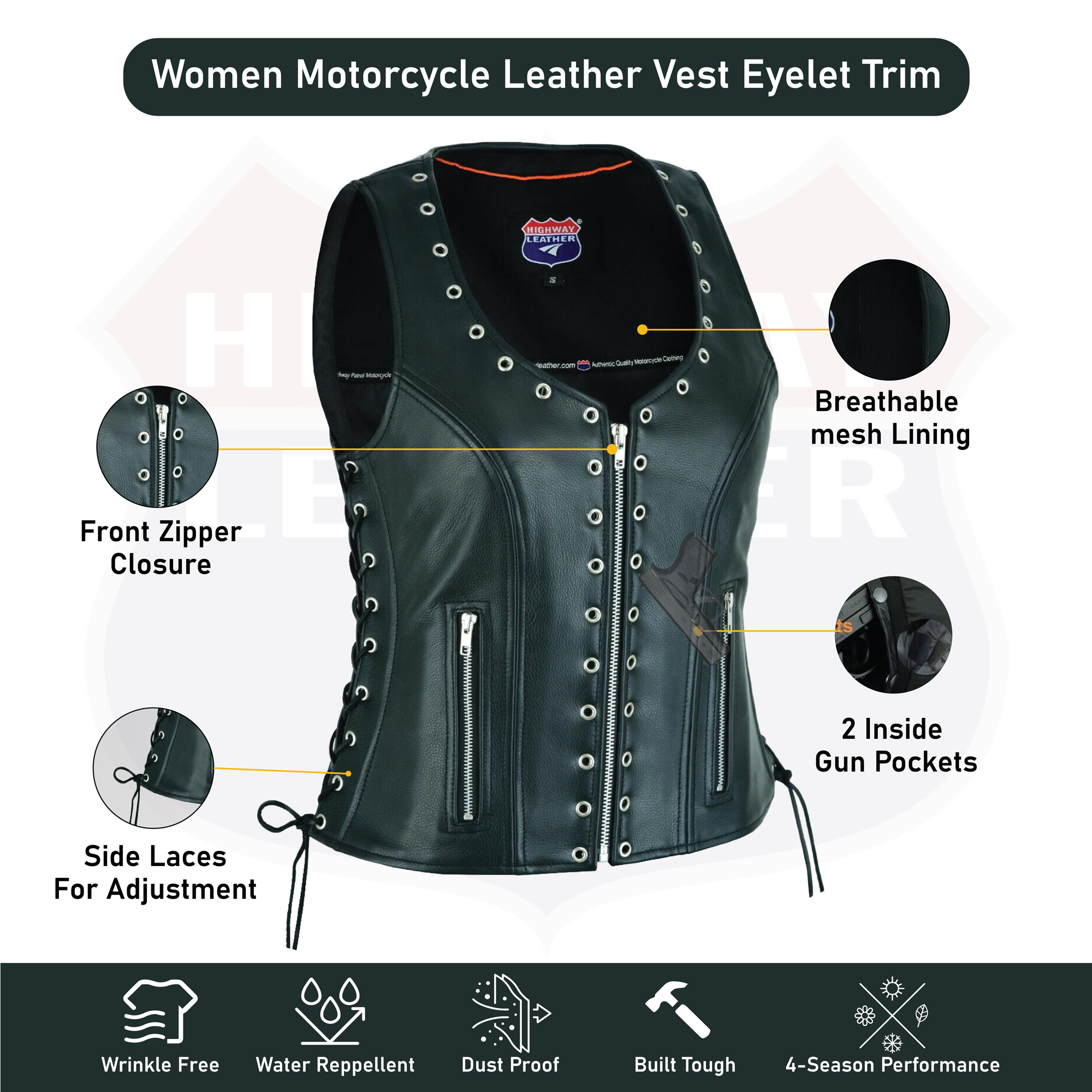 Women's Eyelet Leather Vest - Longer Length