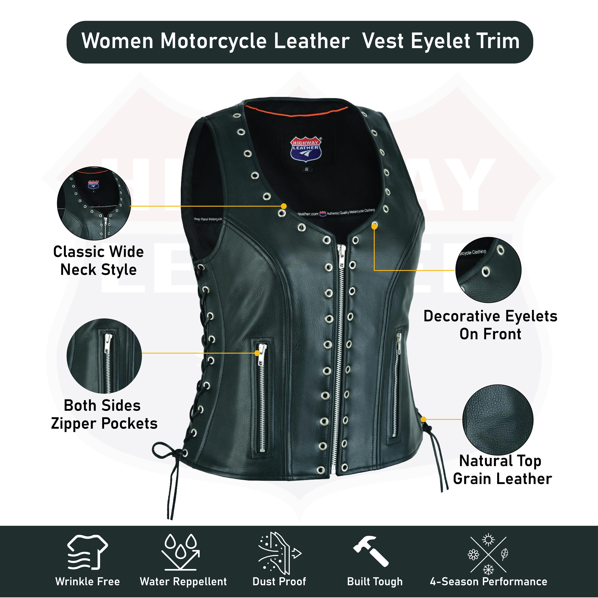 Women's Eyelet Leather Vest - Longer Length