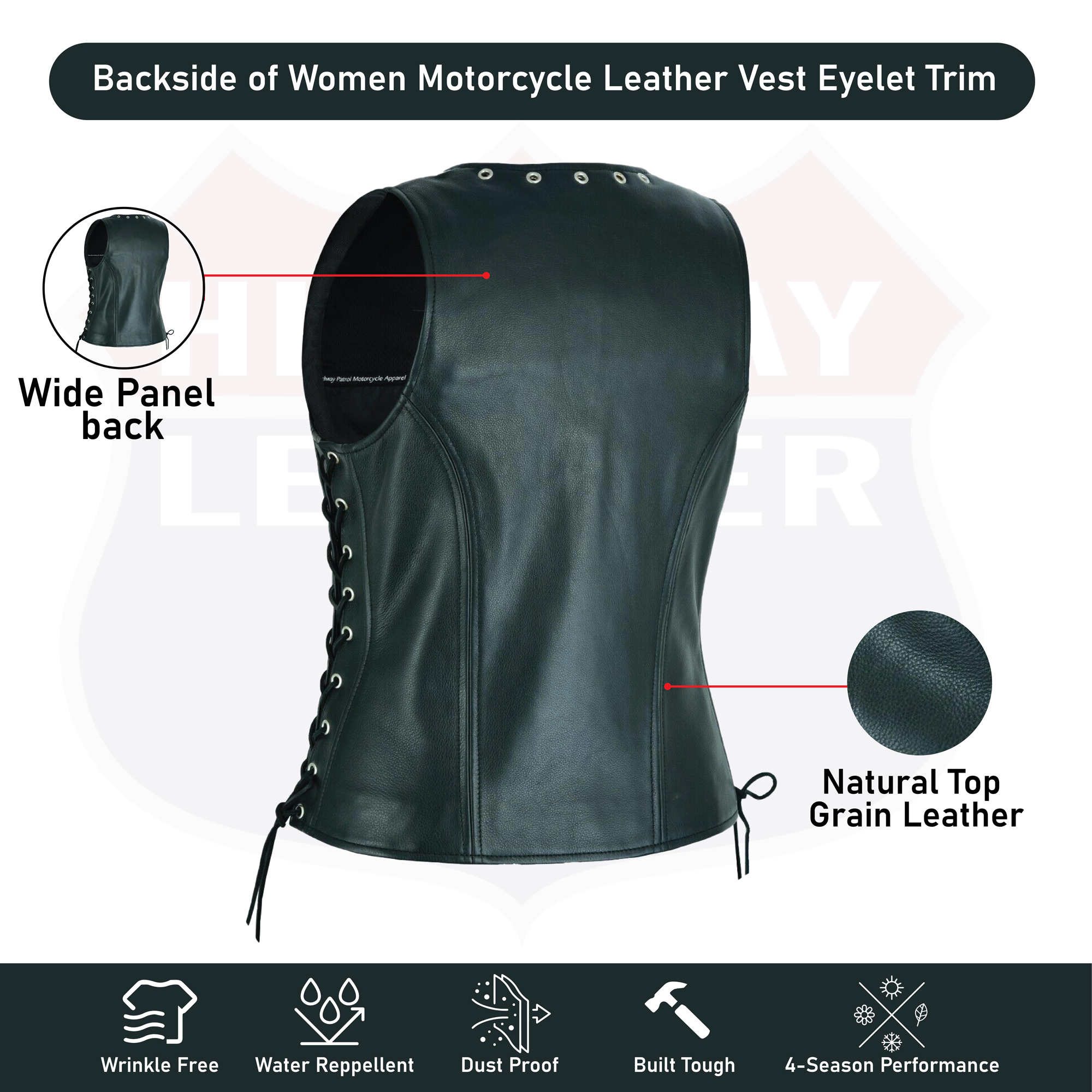 Women's Eyelet Leather Vest - Longer Length