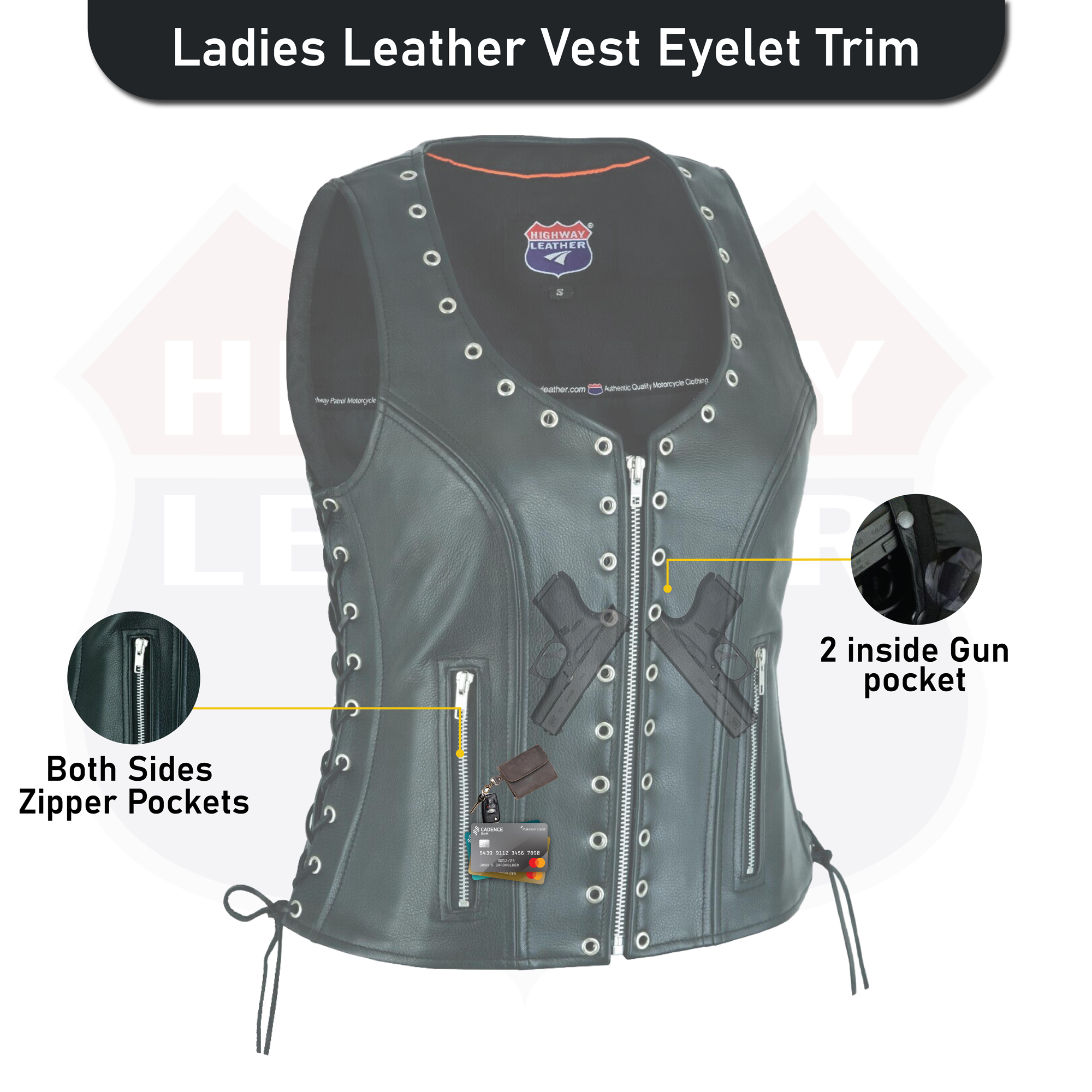 Women's Eyelet Leather Vest - Longer Length