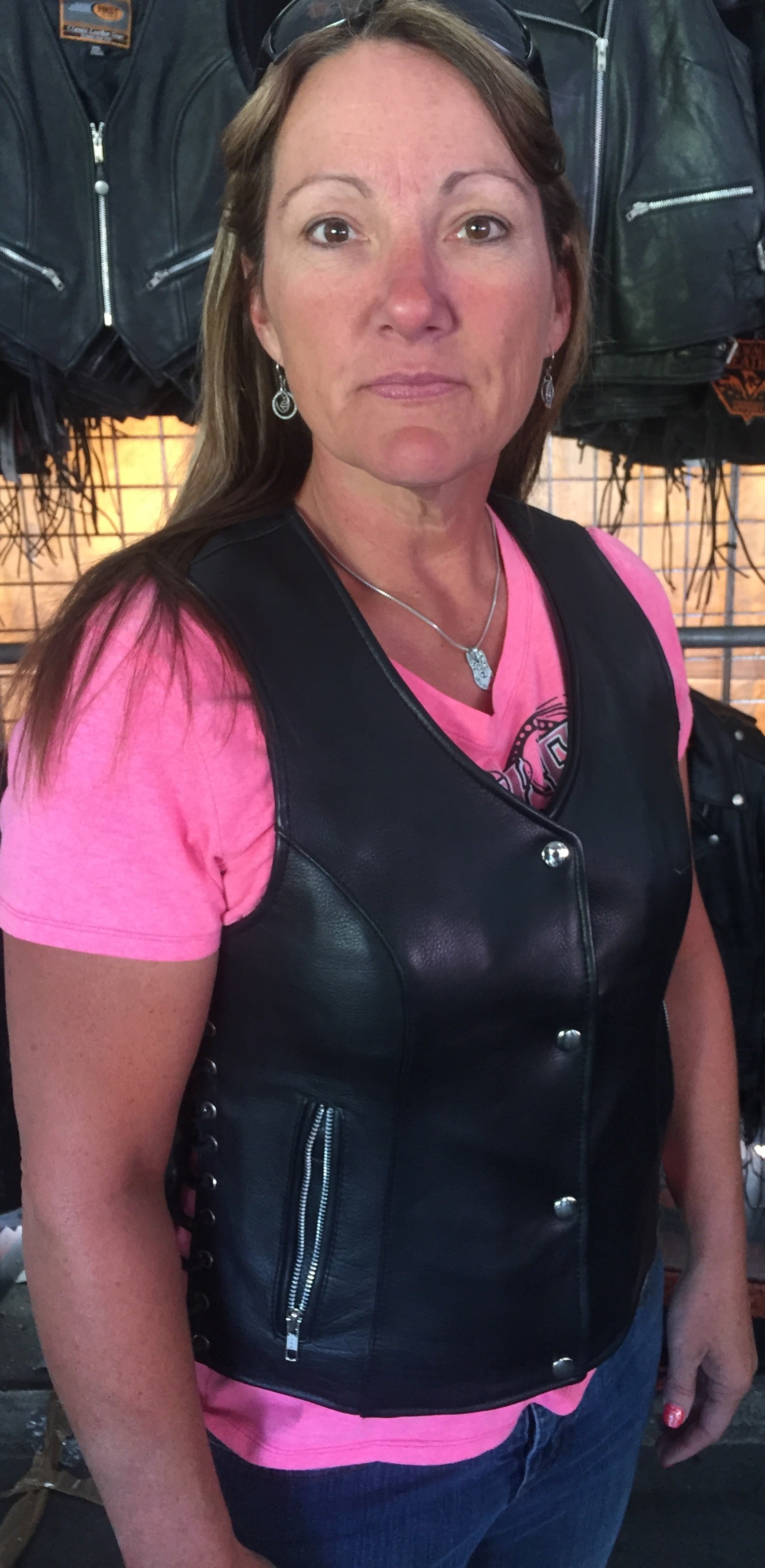 Women's Lace up side leather motorcycle vest NKD