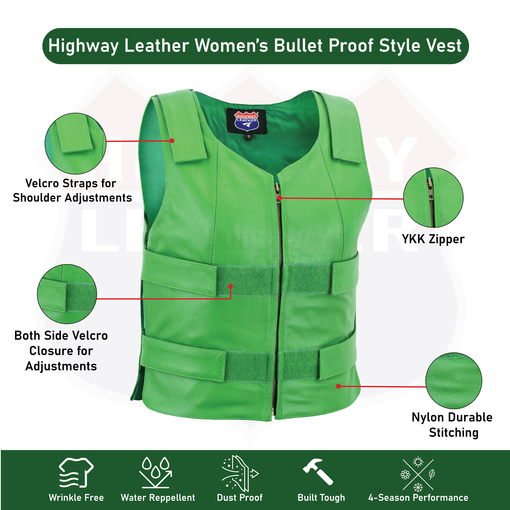 Green bulletproof leather vest - Women/Ladies