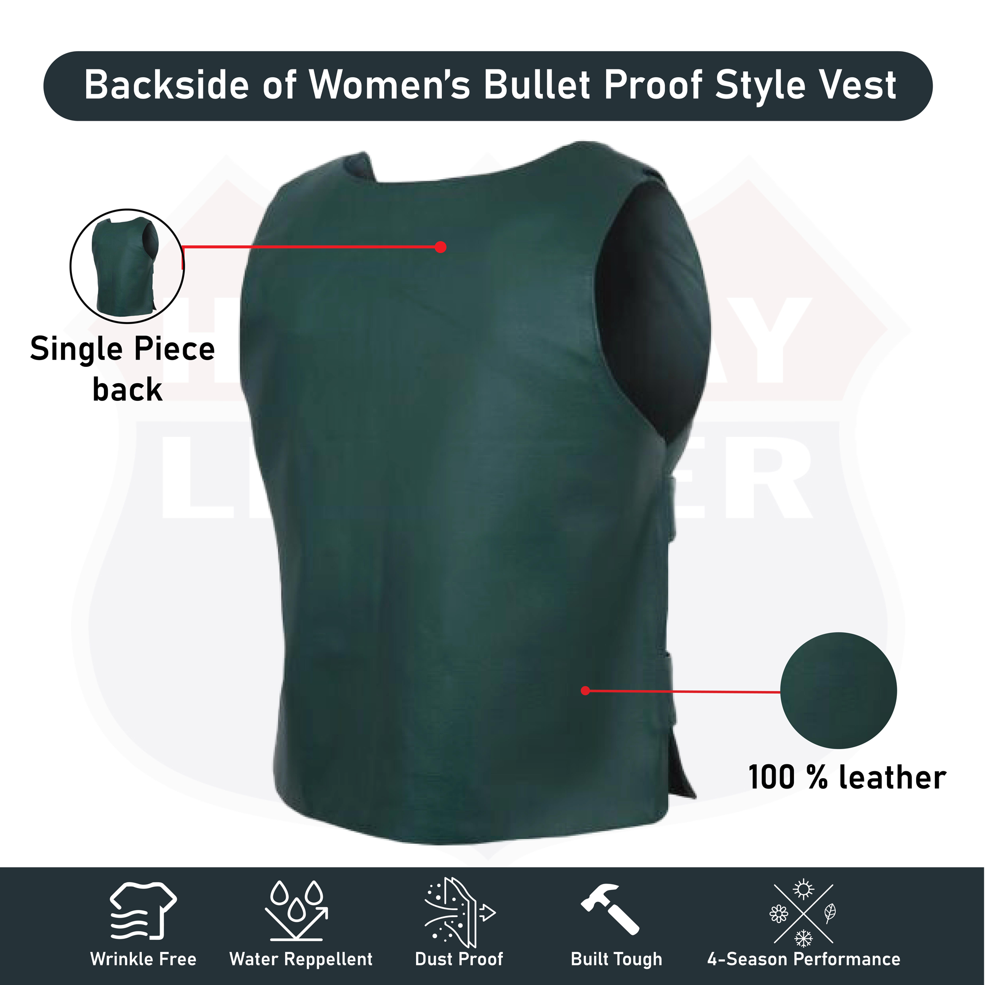 Emerald Green Women Bullet Proof style Leather Motorcycle Vest for SOA bikers Club #14945Hunter Green