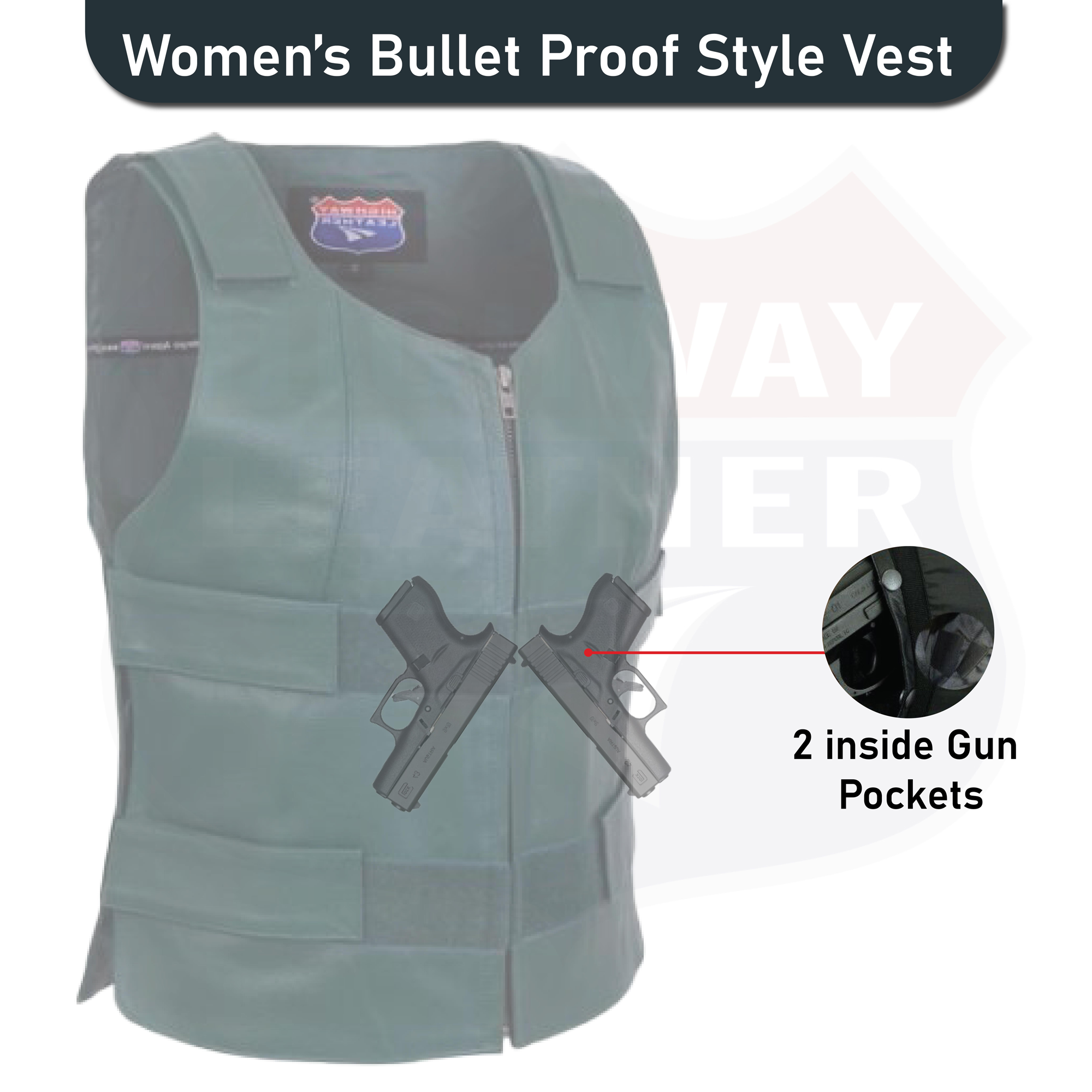 Emerald Green Women Bullet Proof style Leather Motorcycle Vest for SOA bikers Club #14945Hunter Green