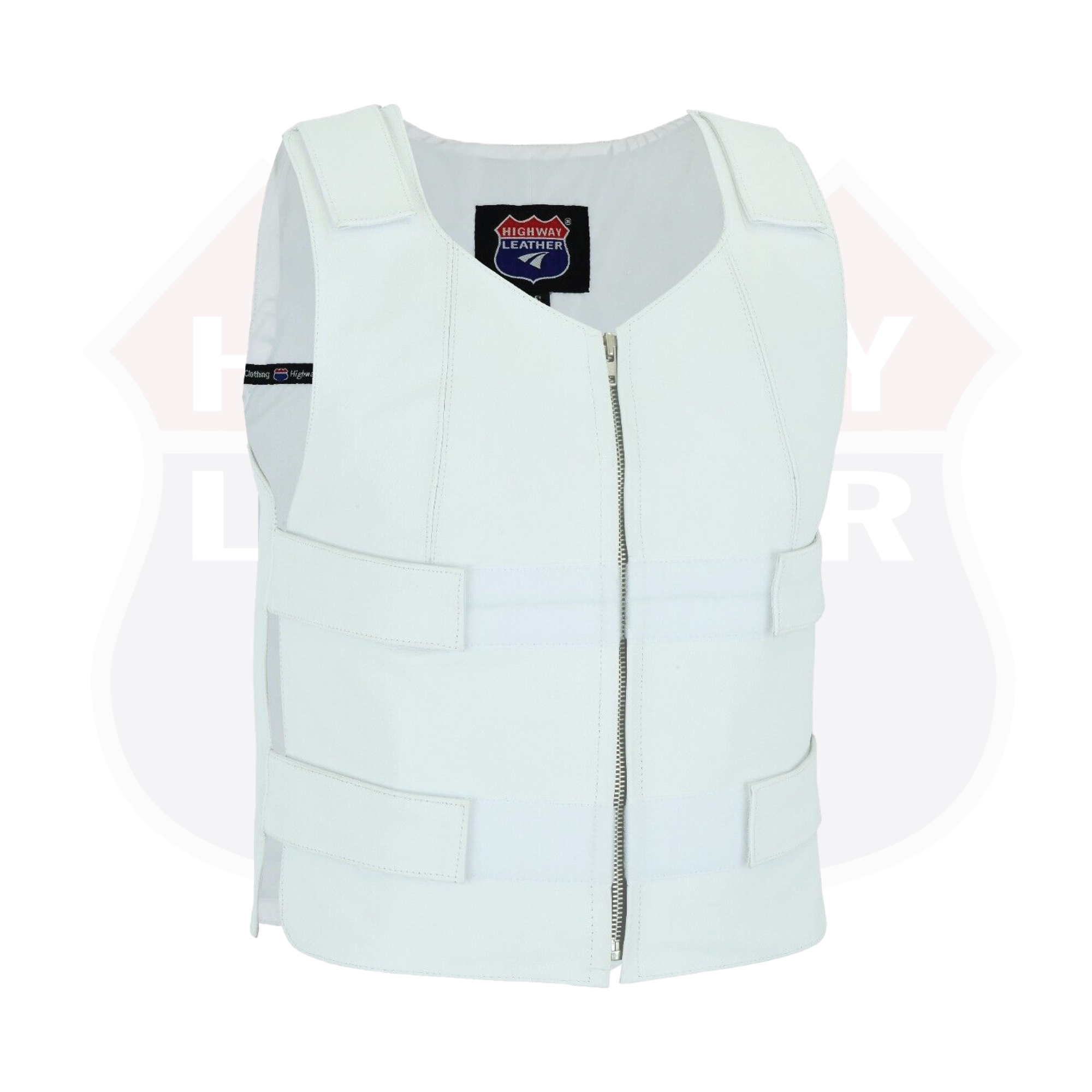 Women White Bullet proof style leather Vest for Biker club