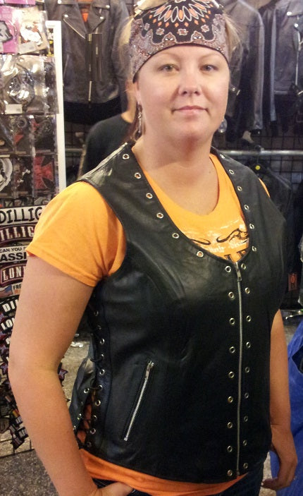 Women's Eyelet Leather Vest - Longer Length