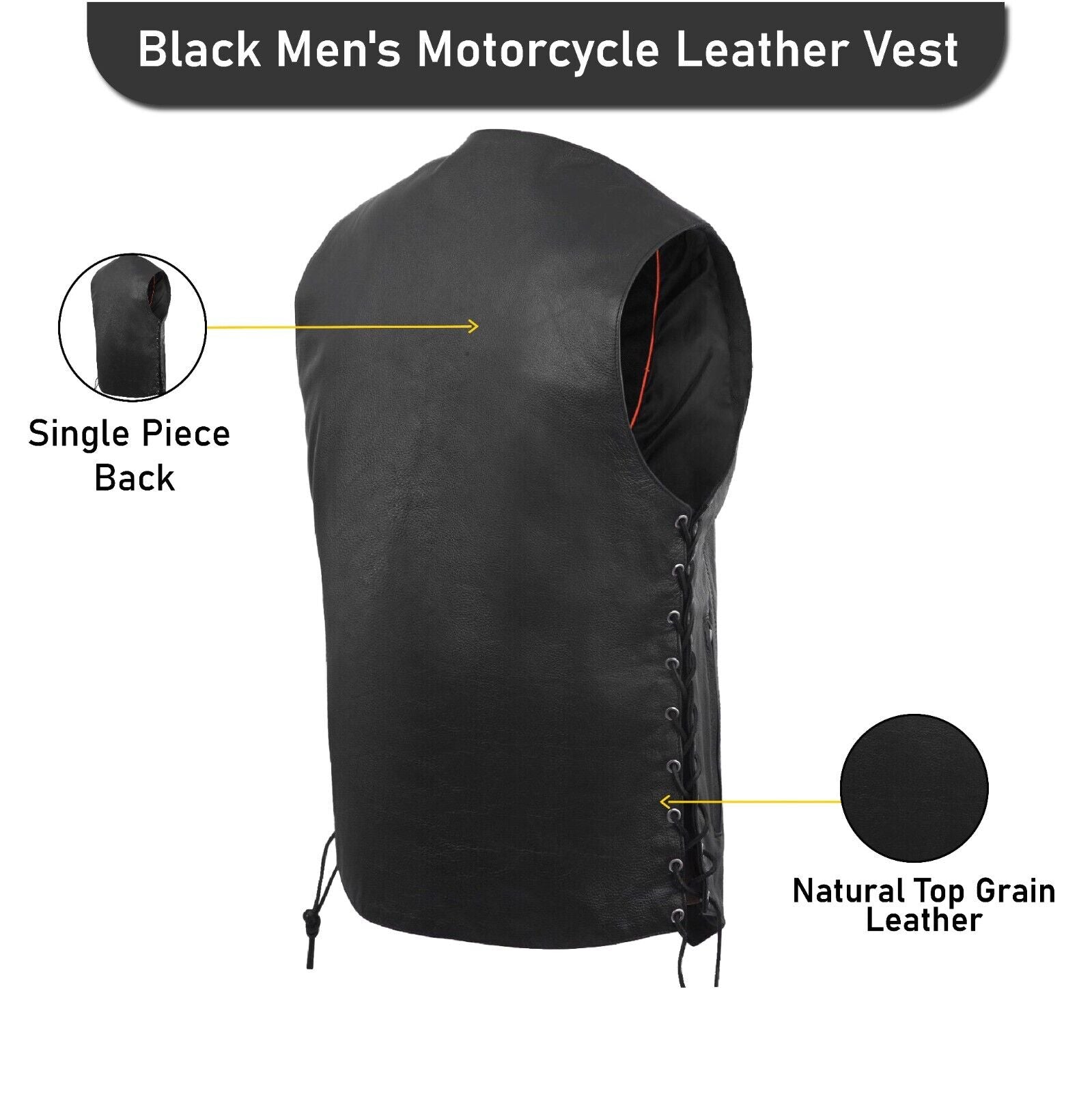 Mens Genuine Leather 10 Pockets Motorcycle Biker Vest ANARCHY Black SOA #3540BLK