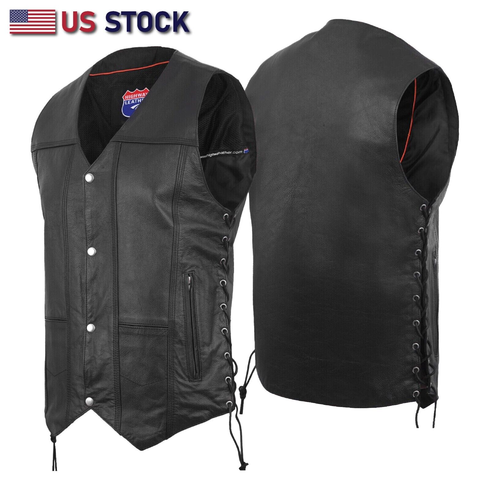 Mens Genuine Leather 10 Pockets Motorcycle Biker Vest ANARCHY Black SOA #3540BLK