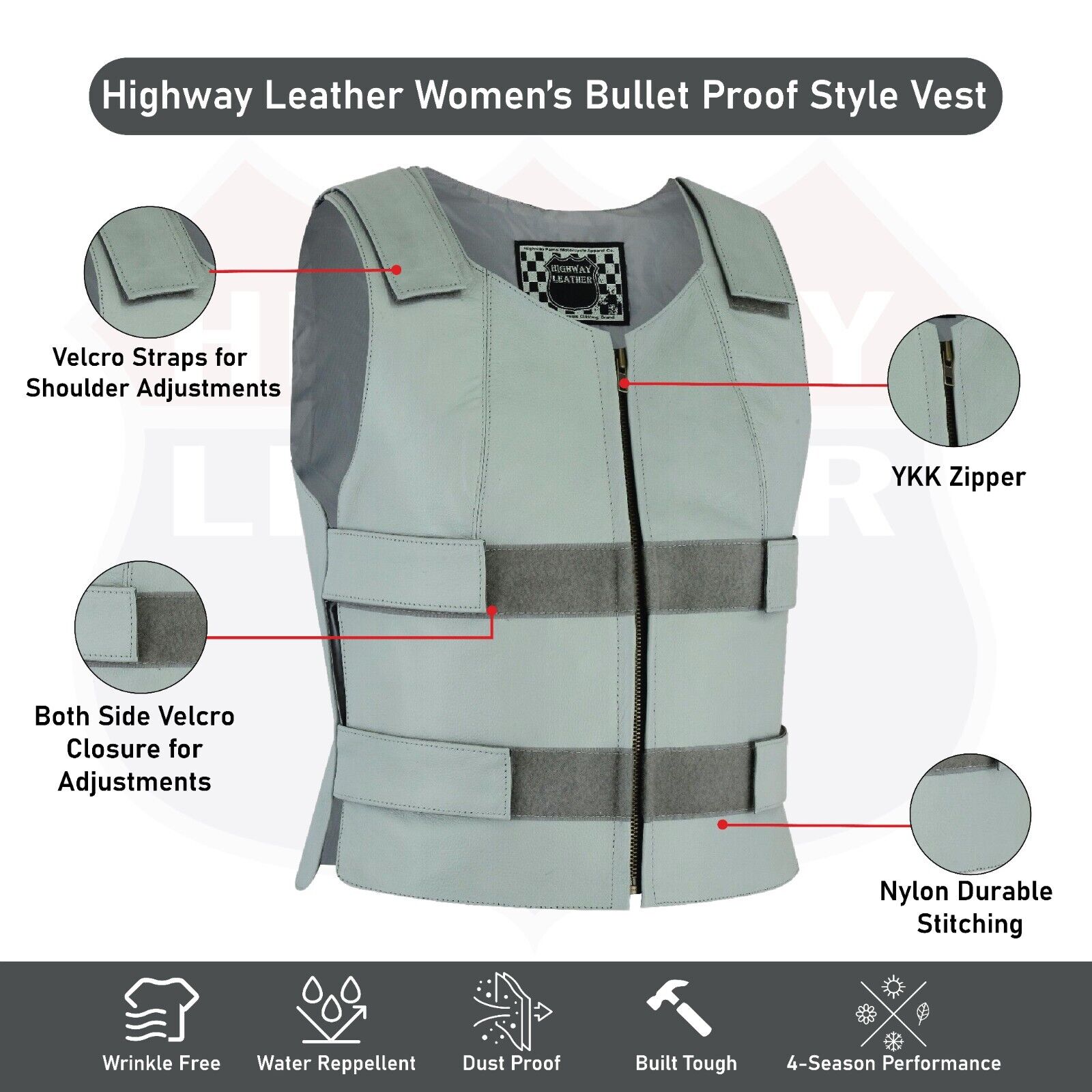 Gray bulletproof leather vest - SKU#14945Gray36