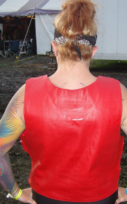 Ladies red bulletproof style leather vest - Police vest Shade # 22