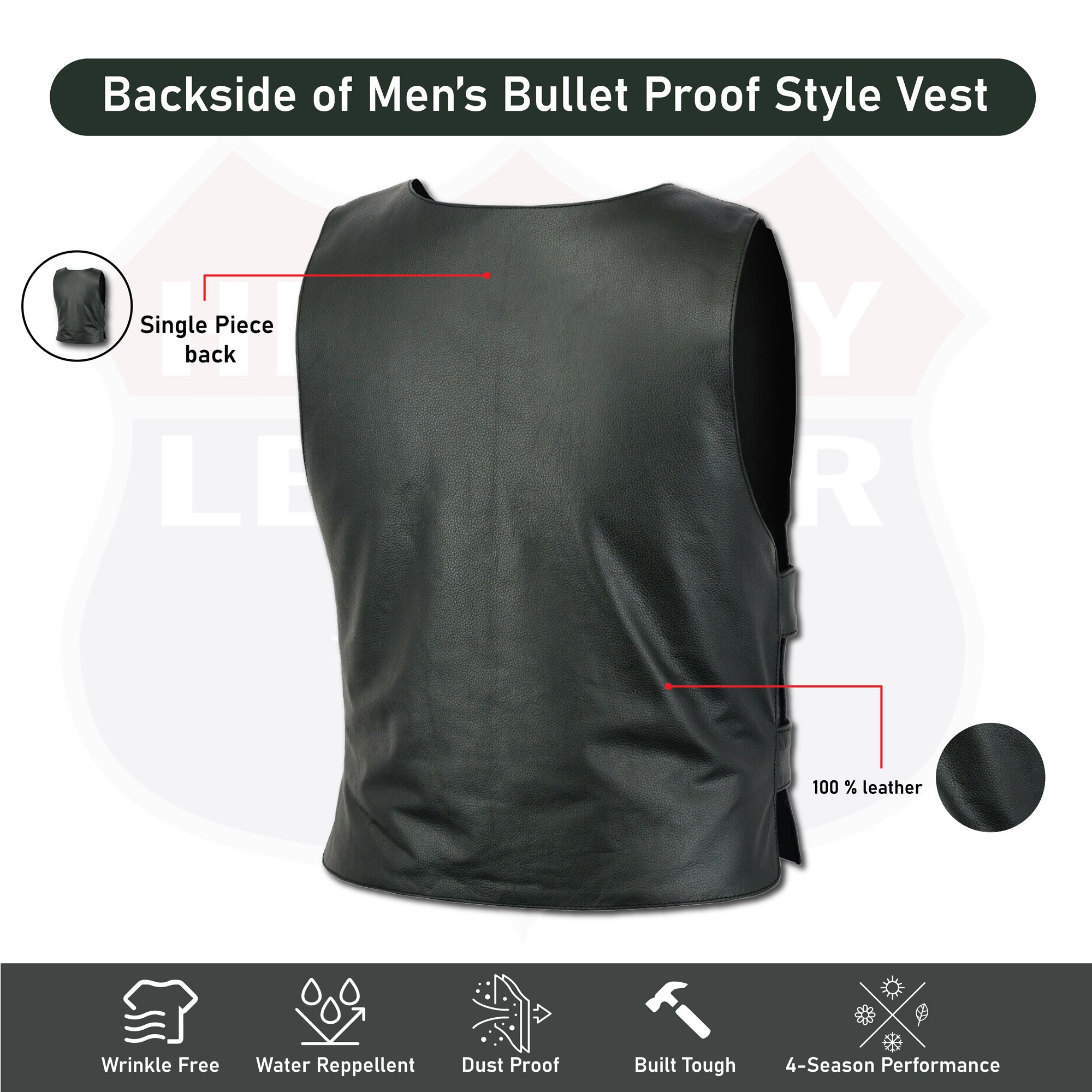 Men Bullet Proof style Leather Motorcycle Vest for bikers Club Tactical Vest