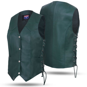 Hunter Green Women motorcycle Leather Vest Biker Club Conceale Carry #14501Green