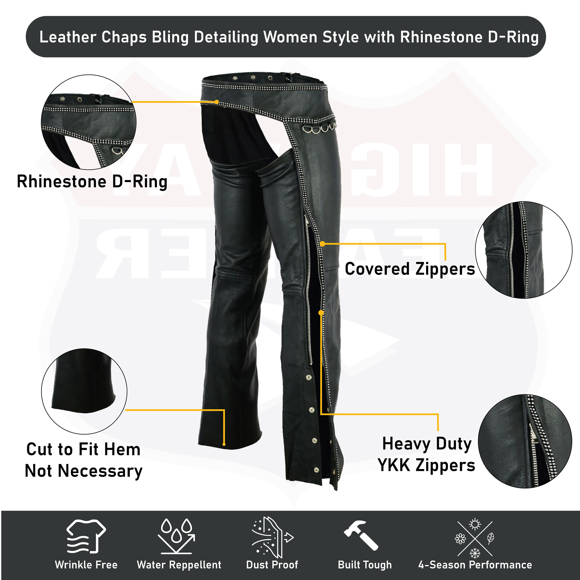 Hip Hugger Leather Chaps Bling Detailing Women Style