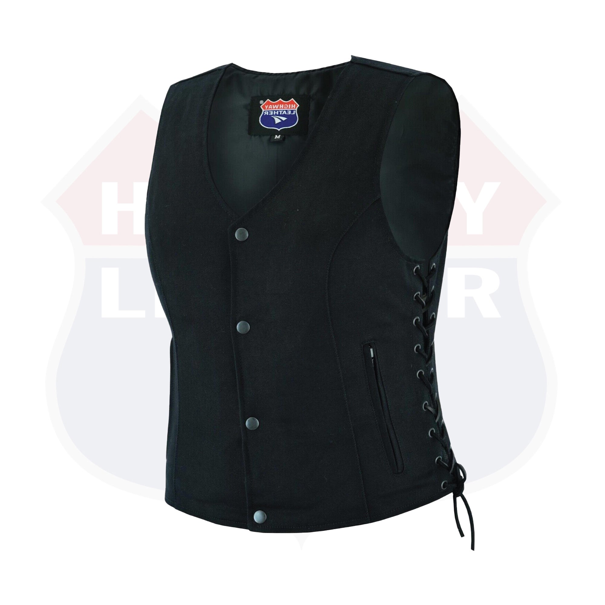 Women’s Denim Motorcycle Side Lace Club Vest with 2 Inside Ammo Pocket HL21851