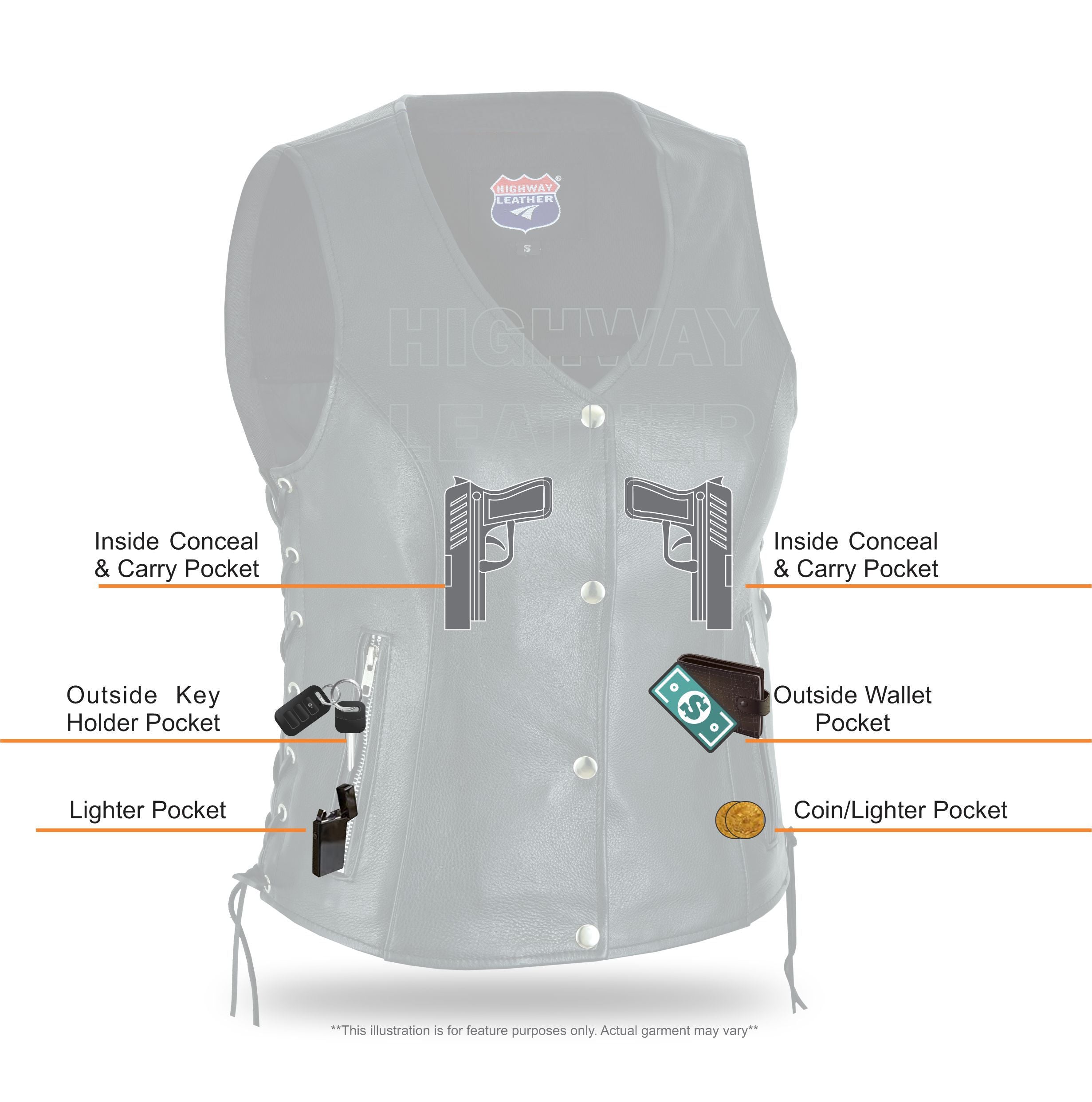 Women's Lace up side leather motorcycle vest NKD