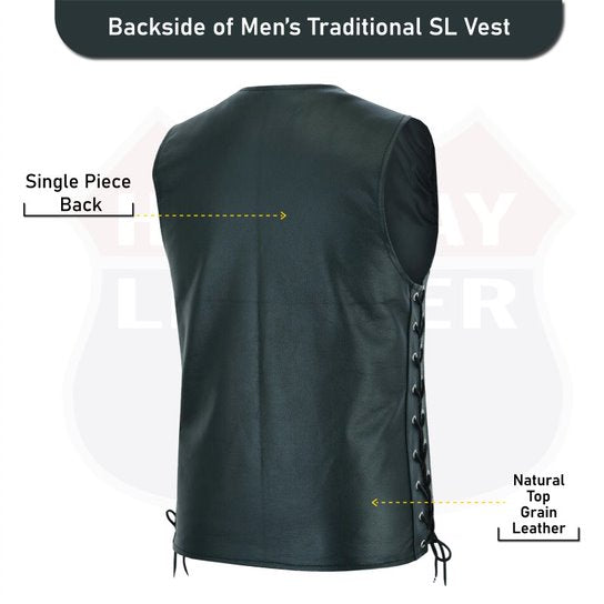 Men Side Lace Leather Style Biker Motorcycle Leather Vest Gun Pockets Carry Arms #11360SPT