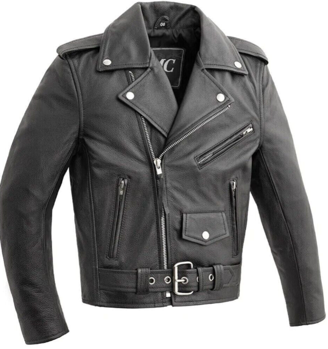 HL7001PLAIN Kids' Classic Cowhide Motorcycle Jacket