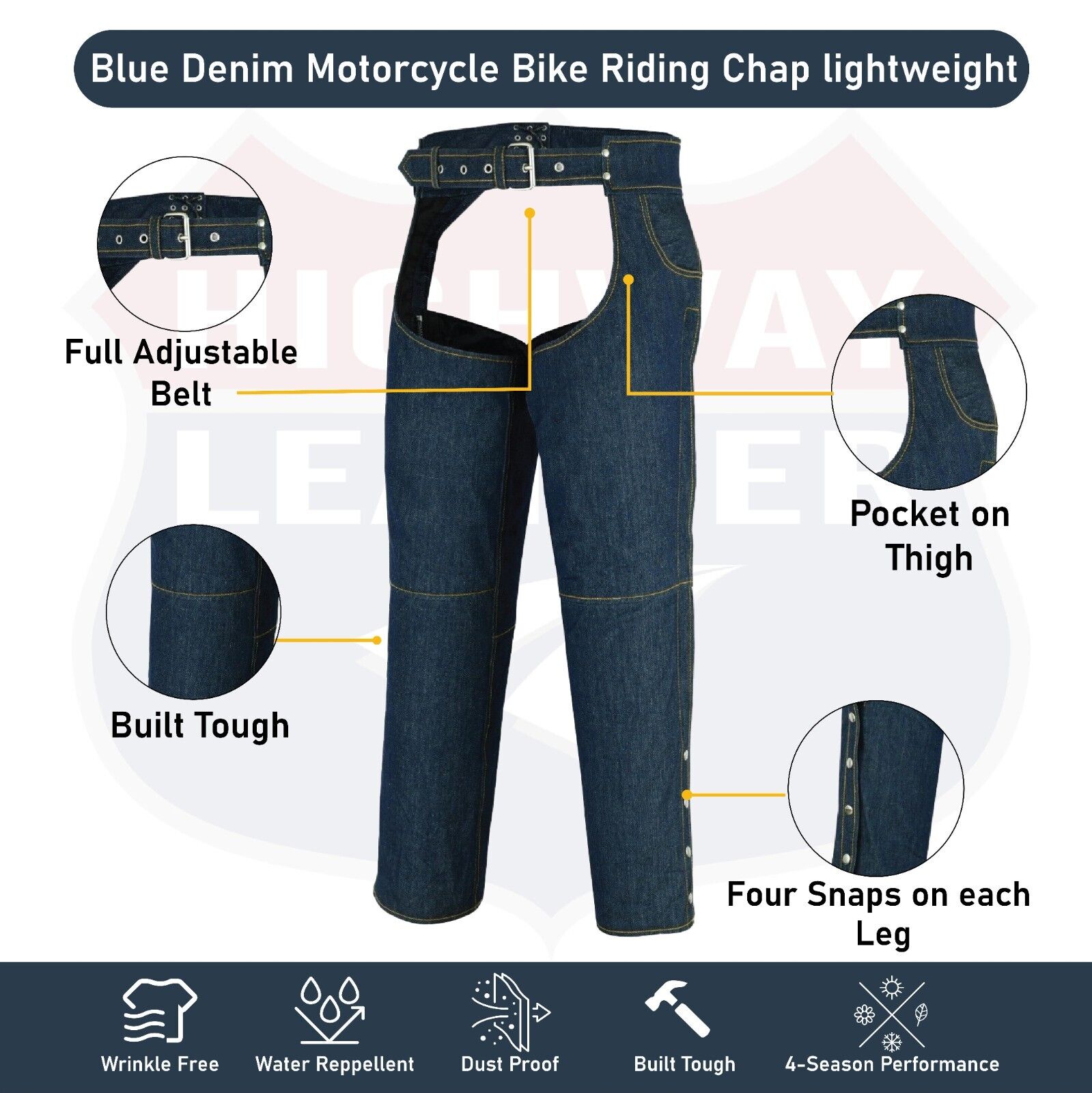 Bike denim chap lightweight - Blue PRIDE DENIM CHAPS
