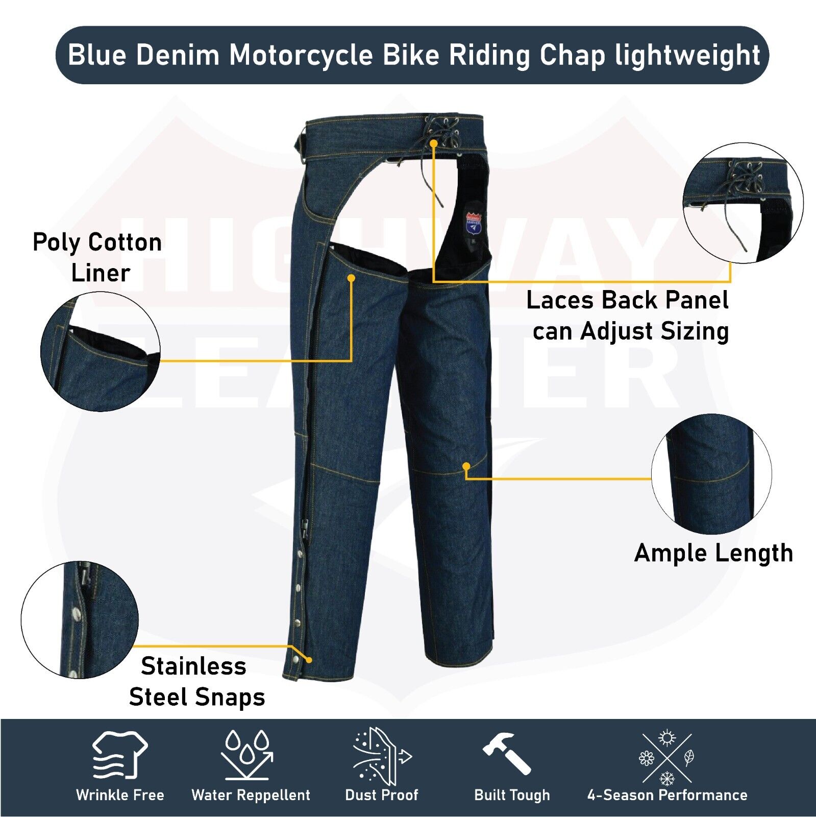 Bike denim chap lightweight - Blue PRIDE DENIM CHAPS