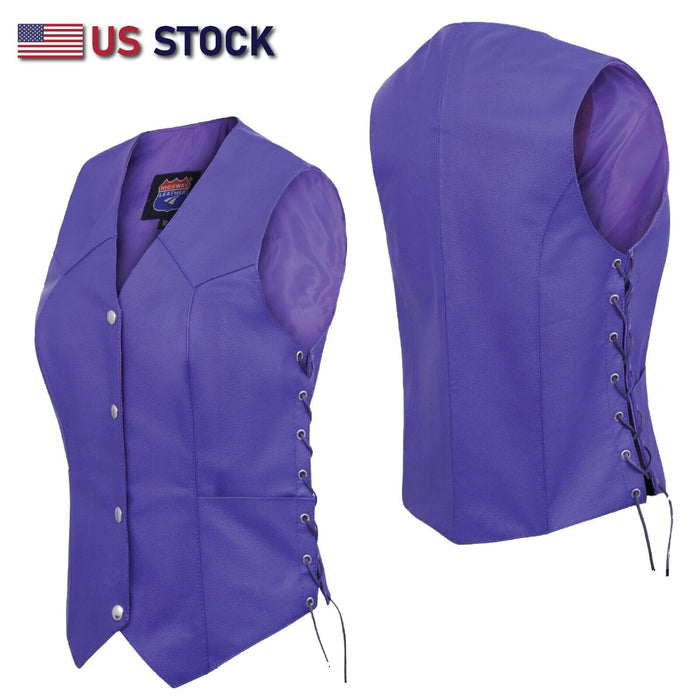 Royal Purple Lace Up Side Leather Vest for Motorcycle Clubs