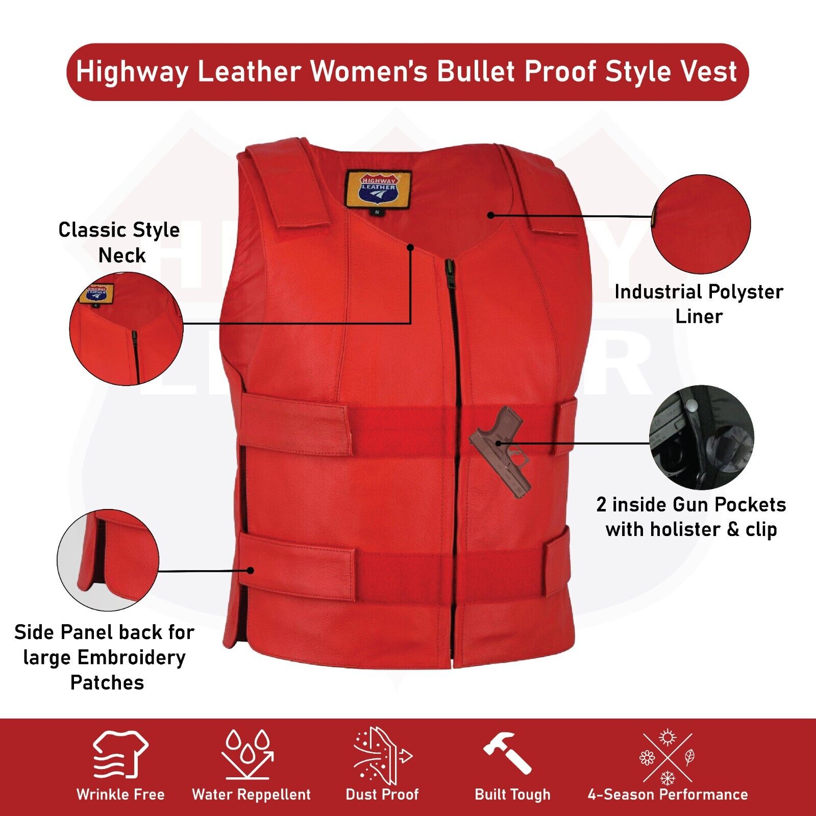 Ladies red bulletproof style leather vest - Police vest Shade # 22