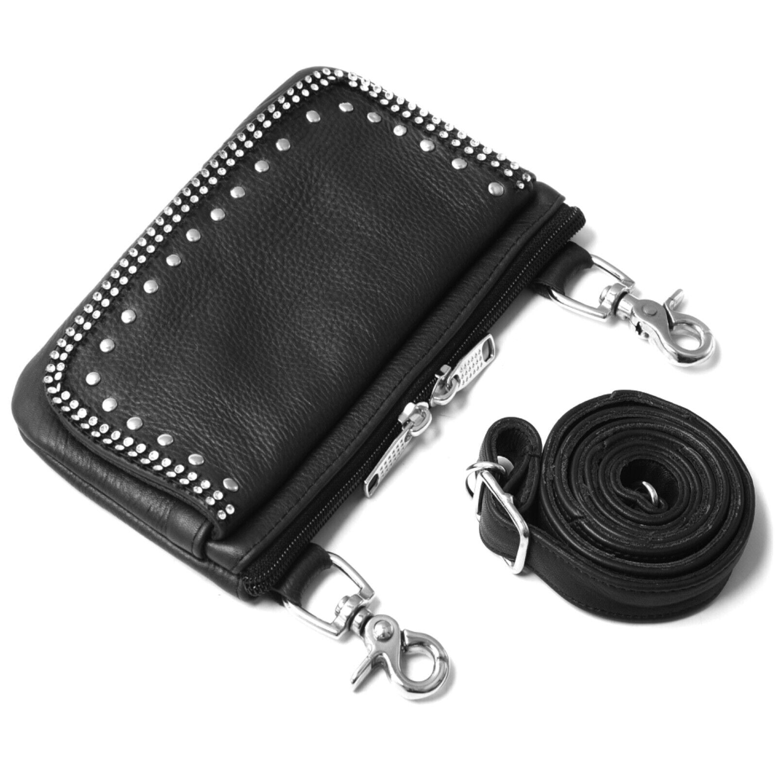 Leather Hip Clip Purse Bag Women Waist Bag Fanny Pack Motorcycle Biker BLING