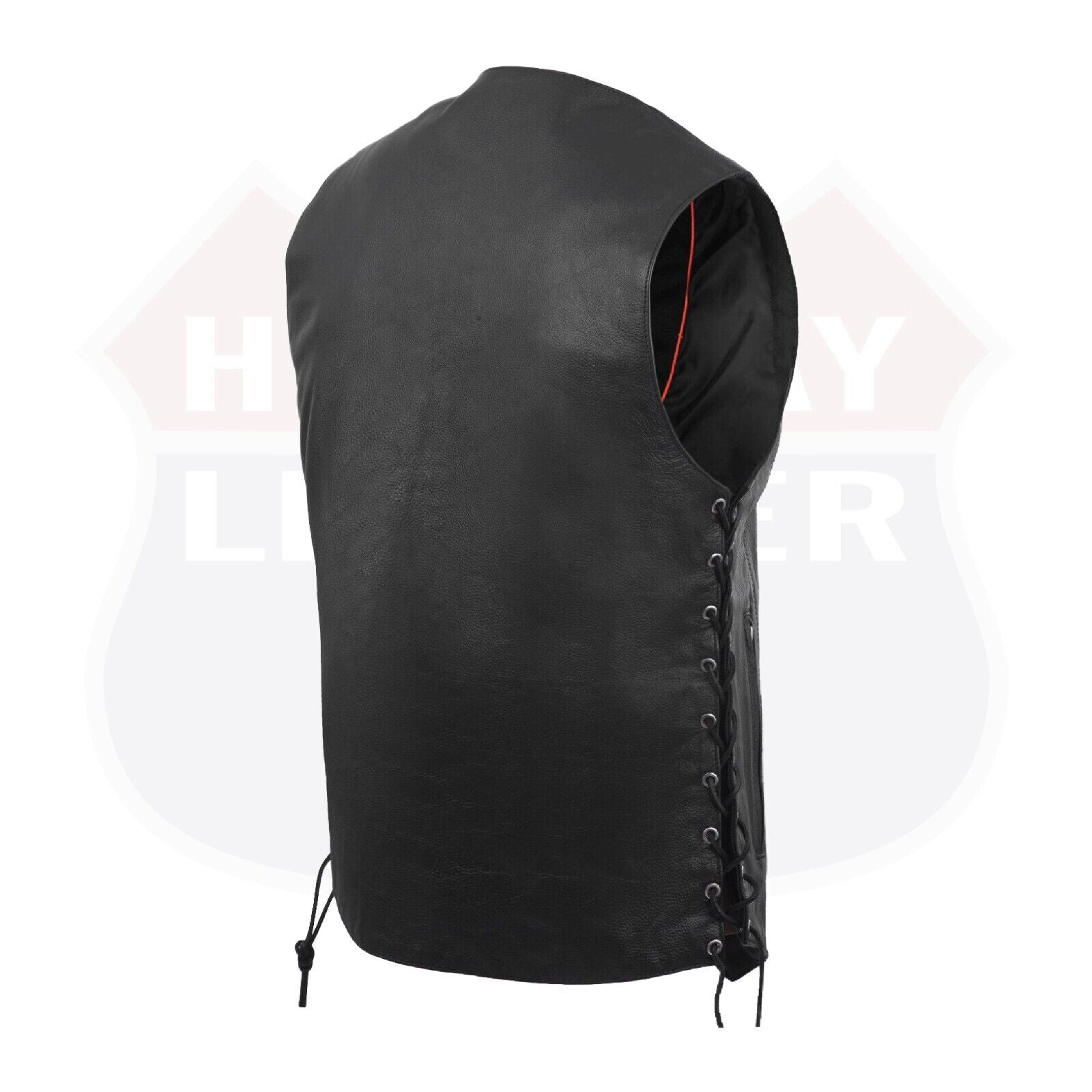Mens Genuine Leather 10 Pockets Motorcycle Biker Vest ANARCHY Black SOA #3540BLK