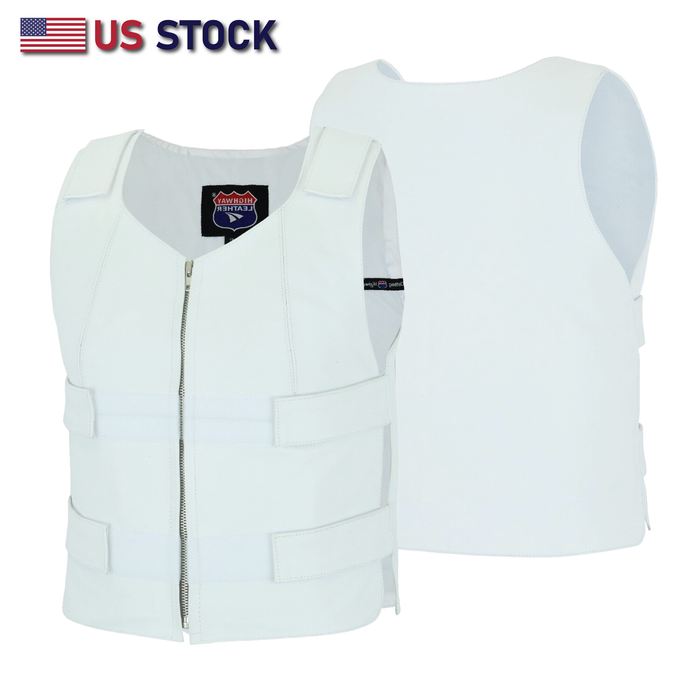 Women White Adjustable Leather Vest for Biker Club