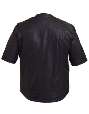 Men's Leather Perforated Half Sleeve Baseball Shirt