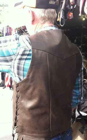 Brown Leather Vest - Lace side Gun poocket