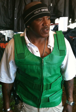 Green Bulletproof Style tactical street leather vest - Zippered