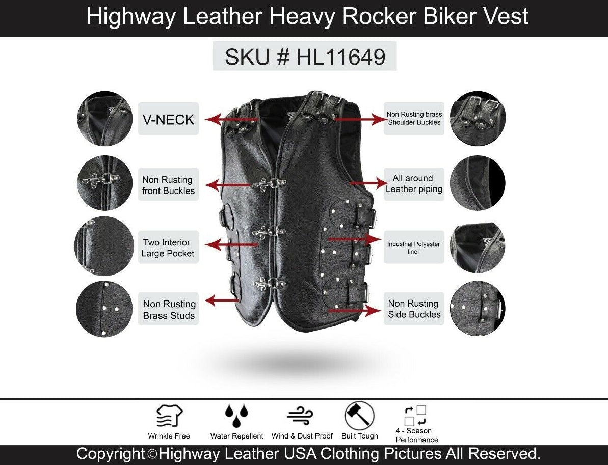 Highway Leather Heavy Metal Rocker Biker Waistcoat Motorcycle Vest