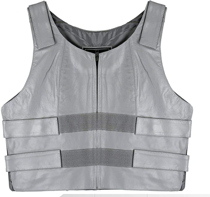 Gray bulletproof leather vest - SKU#14945Gray36