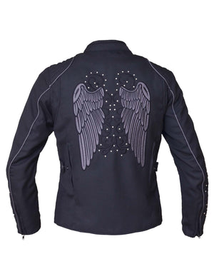 Ladies Revolution Gear Motorcycle Nylon Textile Jacket with wing design on back