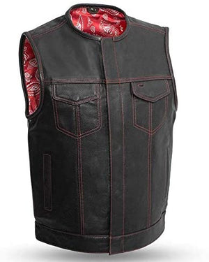 RED PAISLEY SOA Men's Leather Vest Anarchy Motorcycle Biker Club Concealed Carry Outlaws