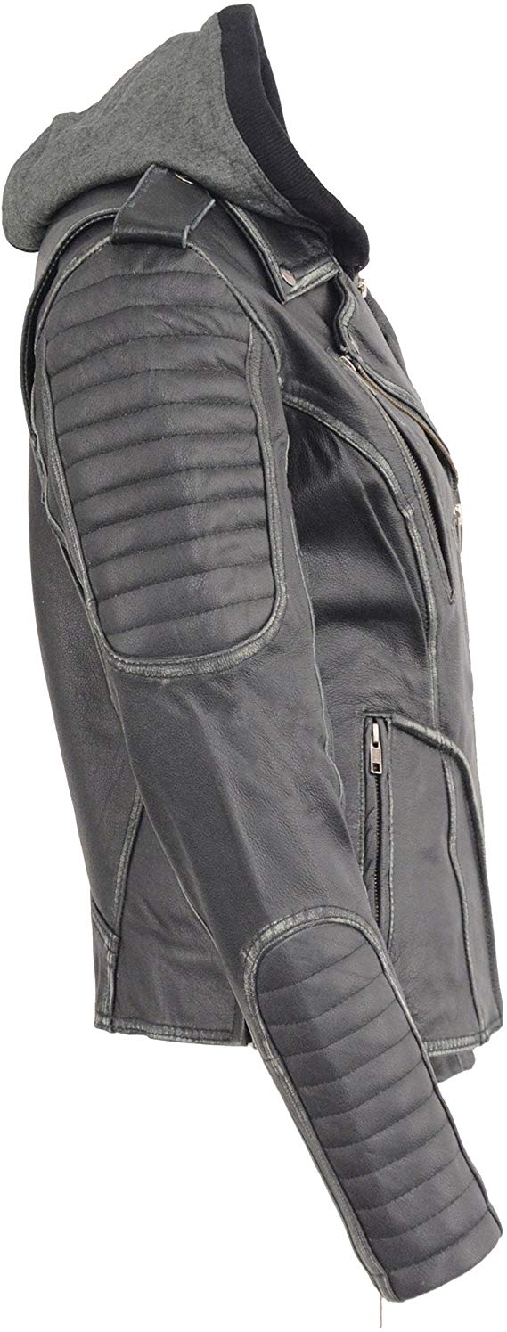 Women's Rub-off M/C Jacket w/ Full Hoodie Jacket Liner