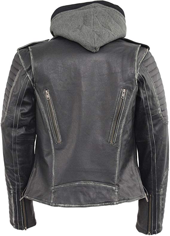 Women's Rub-off M/C Jacket w/ Full Hoodie Jacket Liner